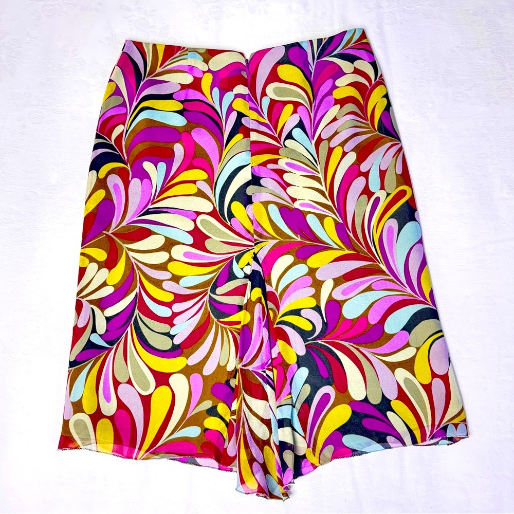 Kenneth Cole New York Y2K 100% Silk Midi Skirt sz 2 Tropical, Retro Pattern.